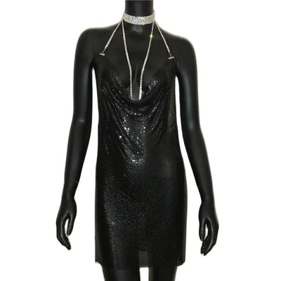 Metallic Halter Mini Dress – Night Out Ready Party Dress -Going Out Dresses -Rave Mates