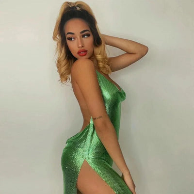 Metallic Halter Mini Dress – Rave, Club & Night Out Party Dress -Going Out Dresses -Rave Mates