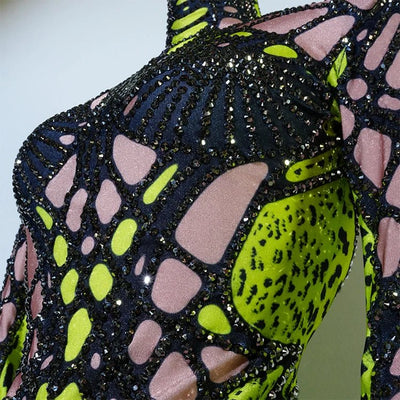 Neon Cut-Out Rhinestone Rave Bodysuit – 4 Style Choices -Rave Bodysuits -Rave Mates