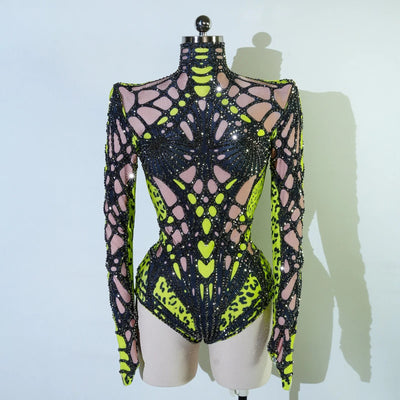 Neon Cut-Out Rhinestone Rave Bodysuit – 4 Style Choices -Rave Bodysuits -Rave Mates