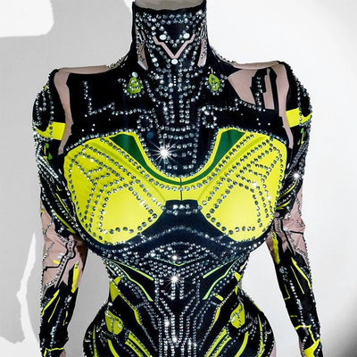 Neon Cut-Out Rhinestone Rave Bodysuit – 4 Style Choices -Rave Bodysuits -Rave Mates