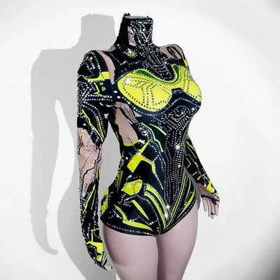 Neon Cut-Out Rhinestone Rave Bodysuit – 4 Style Choices -Rave Bodysuits -Rave Mates