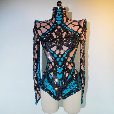 Neon Cut-Out Rhinestone Rave Bodysuit – 4 Style Choices -Rave Bodysuits -Rave Mates