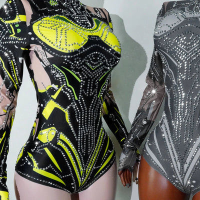 Neon Cut-Out Rhinestone Rave Bodysuit – 4 Style Choices -Rave Bodysuits -Rave Mates