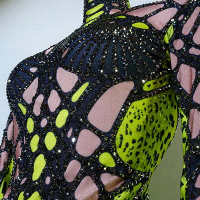 Neon Cut-Out Rhinestone Rave Bodysuit – 4 Style Choices -Rave Bodysuits -Rave Mates