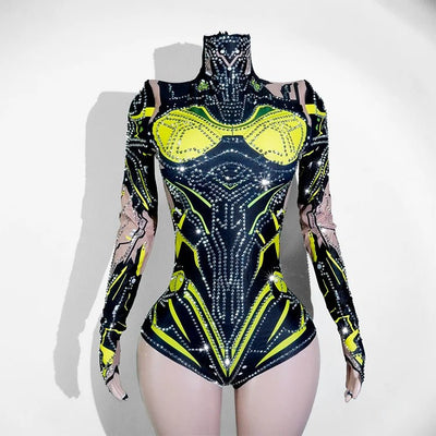 Neon Cut-Out Rhinestone Rave Bodysuit – 4 Style Choices -Rave Bodysuits -Rave Mates