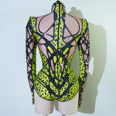 Neon Cut-Out Rhinestone Rave Bodysuit – 4 Style Choices -Rave Bodysuits -Rave Mates