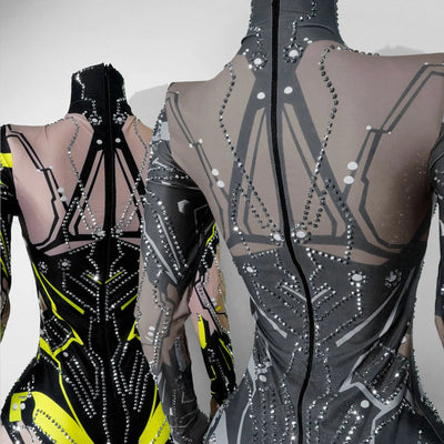 Neon Cut-Out Rhinestone Rave Bodysuit – 4 Style Choices -Rave Bodysuits -Rave Mates