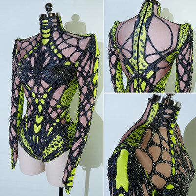 Neon Cut-Out Rhinestone Rave Bodysuit – 4 Style Choices -Rave Bodysuits -Rave Mates