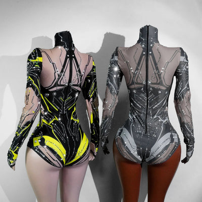 Neon Cut-Out Rhinestone Rave Bodysuit – 4 Style Choices -Rave Bodysuits -Rave Mates