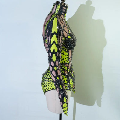 Neon Cut-Out Rhinestone Rave Bodysuit – 4 Style Choices -Rave Bodysuits -Rave Mates