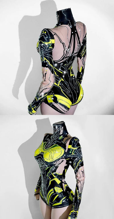 Neon Cut-Out Rhinestone Rave Bodysuit – 4 Style Choices -Rave Bodysuits -Rave Mates