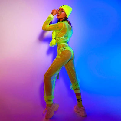 Neon Sheer Rave Set – Festival Jacket & Joggers Outfit -Rave Costumes -Rave Mates