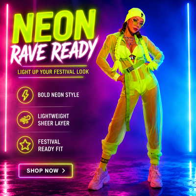 Neon Sheer Rave Set – Festival Jacket & Joggers Outfit -Rave Costumes -Rave Mates