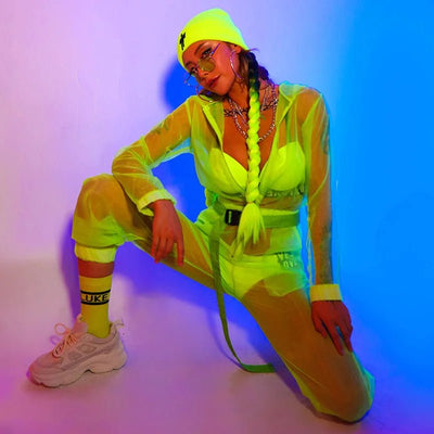Neon Sheer Rave Set – Festival Jacket & Joggers Outfit -Rave Costumes -Rave Mates