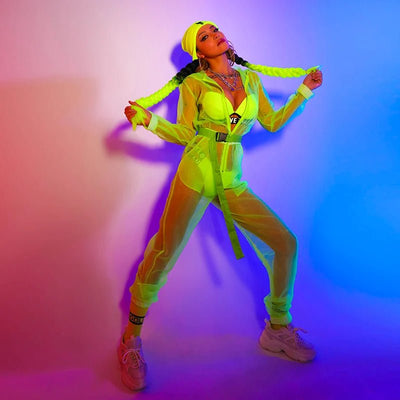 Neon Sheer Rave Set – Festival Jacket & Joggers Outfit -Rave Costumes -Rave Mates