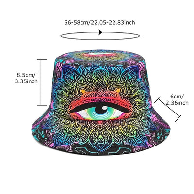 Reversible Psychedelic Eye Bucket Hat – Festival & Rave Hat -Rave Outfit Addons -Rave Mates