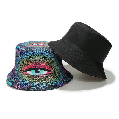 Reversible Psychedelic Eye Bucket Hat – Festival & Rave Hat -Rave Outfit Addons -Rave Mates