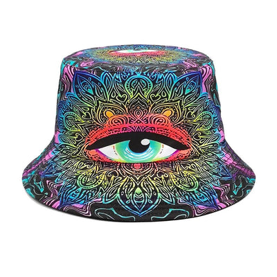 Reversible Psychedelic Eye Bucket Hat – Festival & Rave Hat -Rave Outfit Addons -Rave Mates