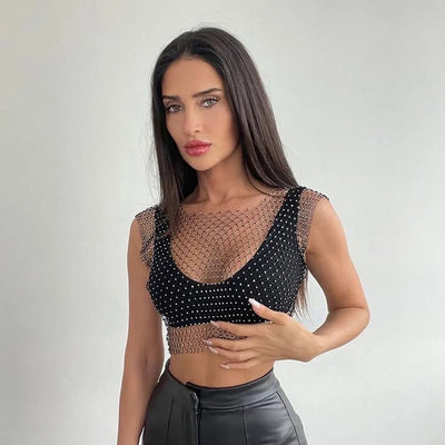 Rhinestone Mesh Rave Top -Rave Tops -Rave Mates