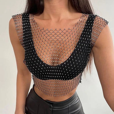 Rhinestone Mesh Rave Top -Rave Tops -Rave Mates