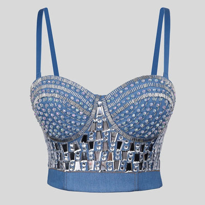 Rhinestone Rave Bustier Top – Sparkly Festival Crop Bra -Rave Crop Tops -Rave Mates