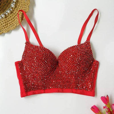Rhinestone Rave Bustier Top – Sparkly Festival Crop Bra -Rave Crop Tops -Rave Mates
