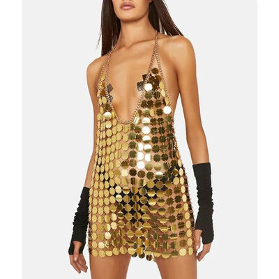 Sequin Body Chain Dress -Women's Rave Outfits -Rave Mates