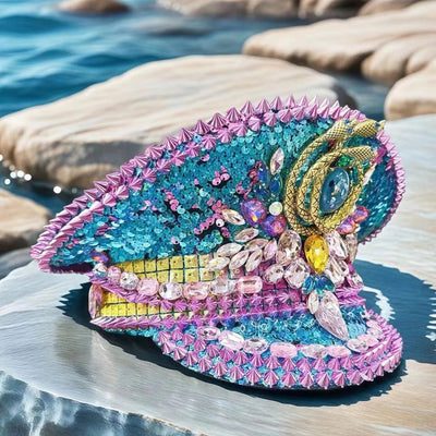 Sequin Festival Captain Hat with Gems – 20 Style Choices -Rave Accessories -Rave Mates