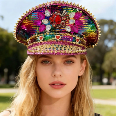 Sequin Festival Captain Hat with Gems – 20 Style Choices -Rave Accessories -Rave Mates