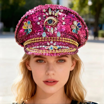 Sequin Festival Captain Hat with Gems – 20 Style Choices -Rave Accessories -Rave Mates