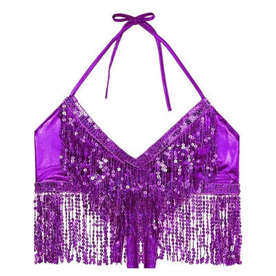 Sequin Fringe Halter Rave Top -Rave Crop Tops -Rave Mates