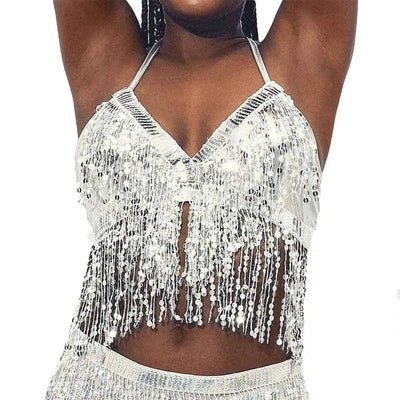 Sequin Fringe Halter Rave Top -Rave Crop Tops -Rave Mates