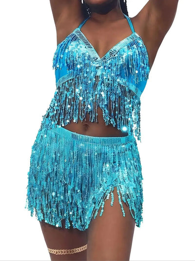 Sequin Fringe Rave Set – Sparkle Festival Outfit -Women's Rave Outfits -Rave Mates
