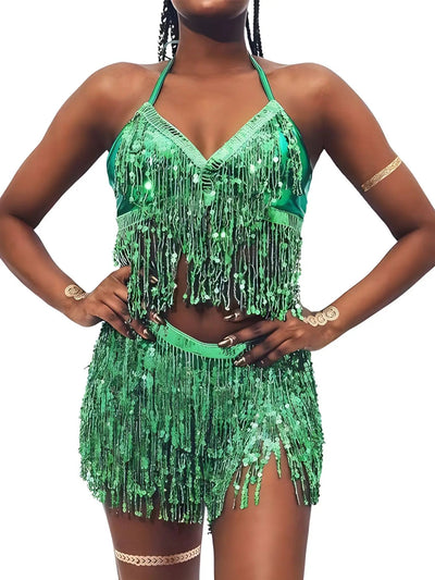 Sequin Fringe Rave Set – Sparkle Festival Outfit -Women's Rave Outfits -Rave Mates