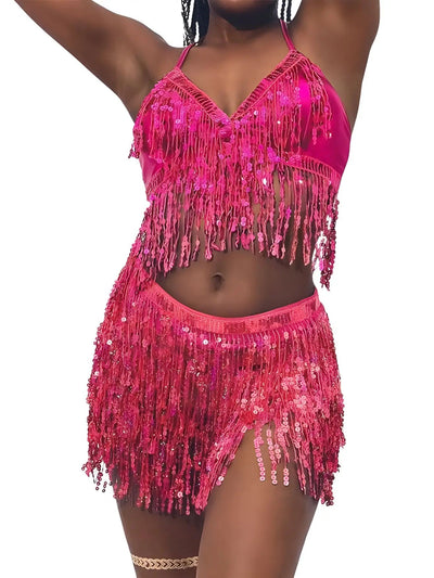 Sequin Fringe Rave Set – Sparkle Festival Outfit -Women's Rave Outfits -Rave Mates