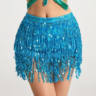 Sequin Fringe Rave Skirt – Sparkly Festival Dance Skirt -Rave Bras -Rave Mates