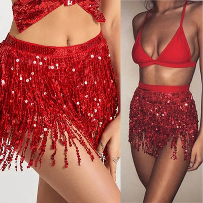 Sequin Fringe Rave Skirt – Sparkly Festival Dance Skirt -Rave Bras -Rave Mates