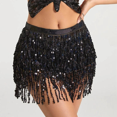 Sequin Fringe Rave Skirt – Sparkly Festival Dance Skirt -Rave Bras -Rave Mates