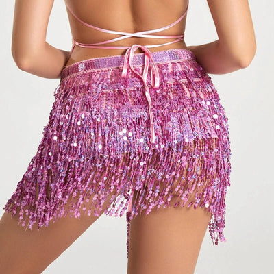 Sequin Fringe Rave Skirt – Sparkly Festival Dance Skirt -Rave Bras -Rave Mates