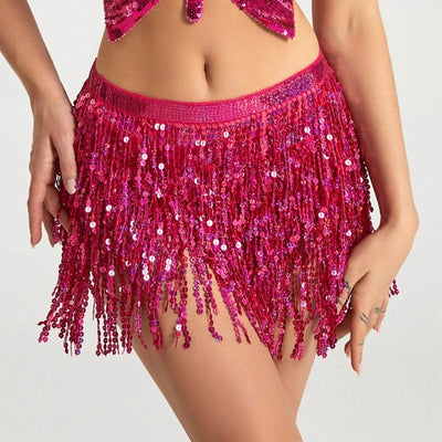 Sequin Fringe Rave Skirt – Sparkly Festival Dance Skirt -Rave Bras -Rave Mates