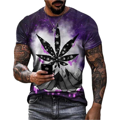 Summer hot selling creative 3D printed weed leaf T-shirt with casual personality and fashionable street short sleeves - Rave Mates