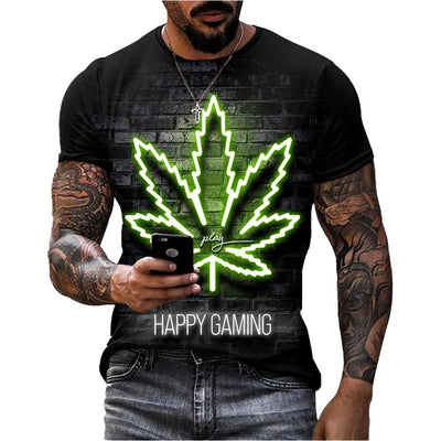 Summer hot selling creative 3D printed weed leaf T-shirt with casual personality and fashionable street short sleeves - Rave Mates