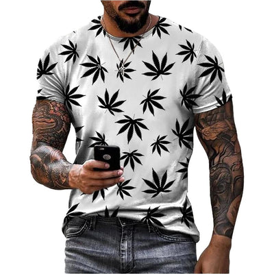Summer hot selling creative 3D printed weed leaf T-shirt with casual personality and fashionable street short sleeves - Rave Mates