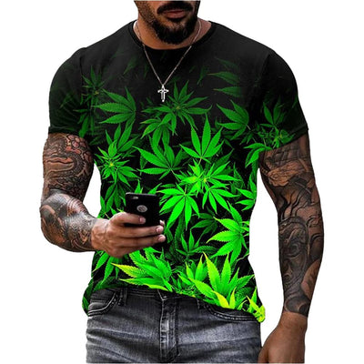 Summer hot selling creative 3D printed weed leaf T-shirt with casual personality and fashionable street short sleeves - Rave Mates