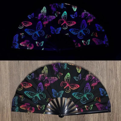 UV Fluorescent Rave Folding Fan – Bamboo Festival Fan -Rave Outfit Addons -Rave Mates