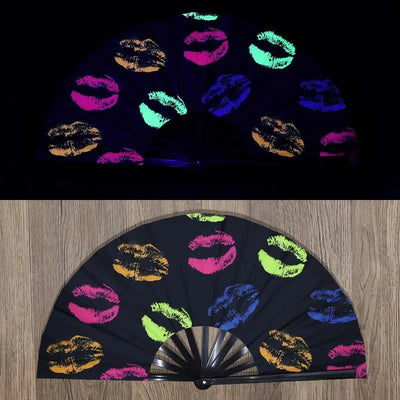 UV Fluorescent Rave Folding Fan – Bamboo Festival Fan -Rave Outfit Addons -Rave Mates