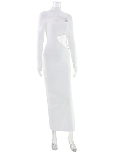 White Cut-Out Maxi Dress – Night Out Bodycon Dress -Going Out Dresses -Rave Mates
