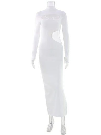 White Cut-Out Maxi Dress – Night Out Bodycon Dress -Going Out Dresses -Rave Mates