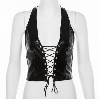 Black PU Leather Crop Top -Crop Top -Rave Mates